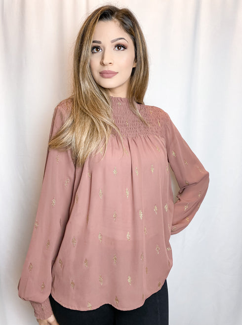 Gold Diamond Mauve Chiffon Blouse